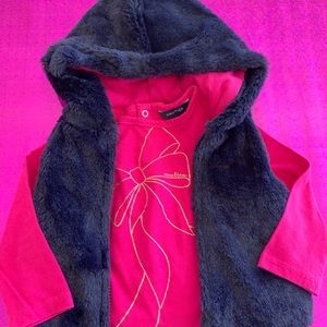 Nautica Pink Top with Navy Blue Fur Vest
